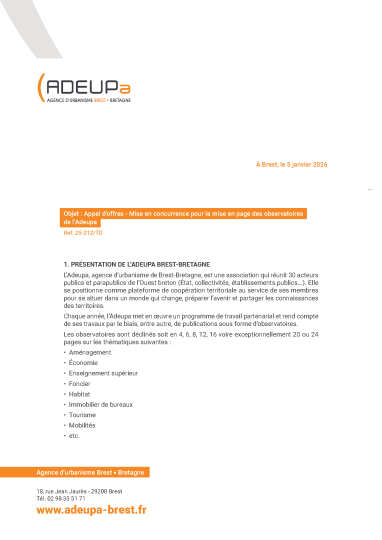 Appel d'offres : réalisation de la mise en page des observatoires de l'Adeupa