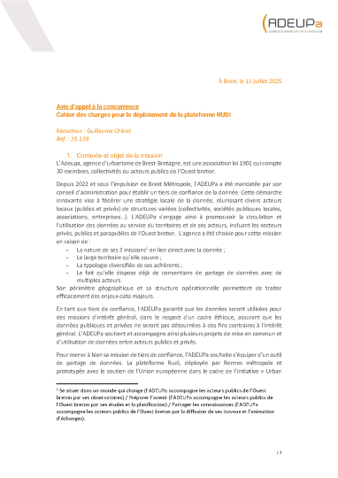 Appel d'offres : déploiement de la plateforme RUDI