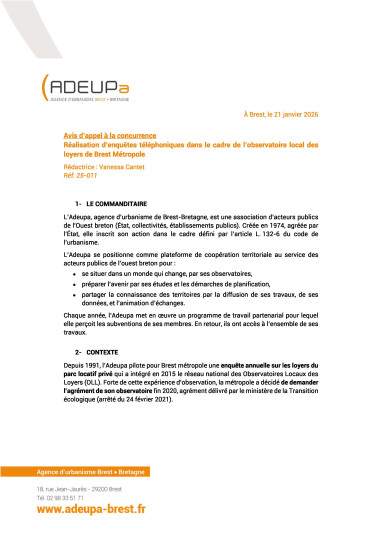 Appel d'offres : Réalisation d’enquêtes téléphoniques dans le cadre de l’observatoire local des loyers de Brest métropole