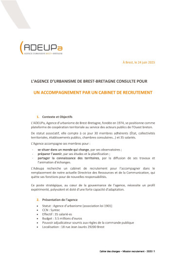 Cahier des charges : accompagnement recrutement directeur·rice ressources et communication