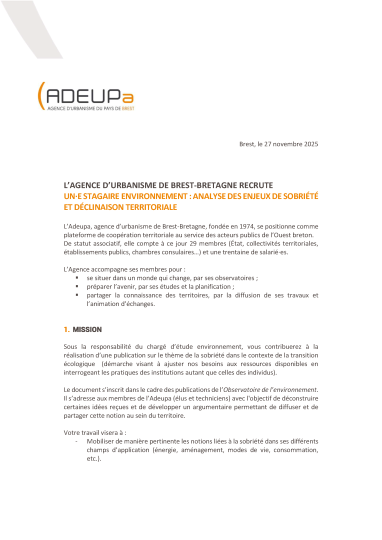 Offre de stage : Un·e stagiaire environnement - Sobriété et transition écologique