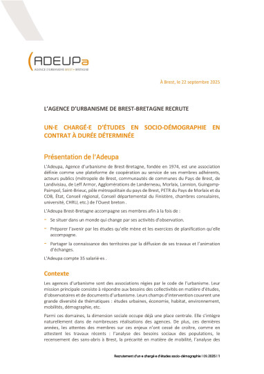 Offre d'emploi : Un·e chargé·e d'études en socio-démographie (CDD)